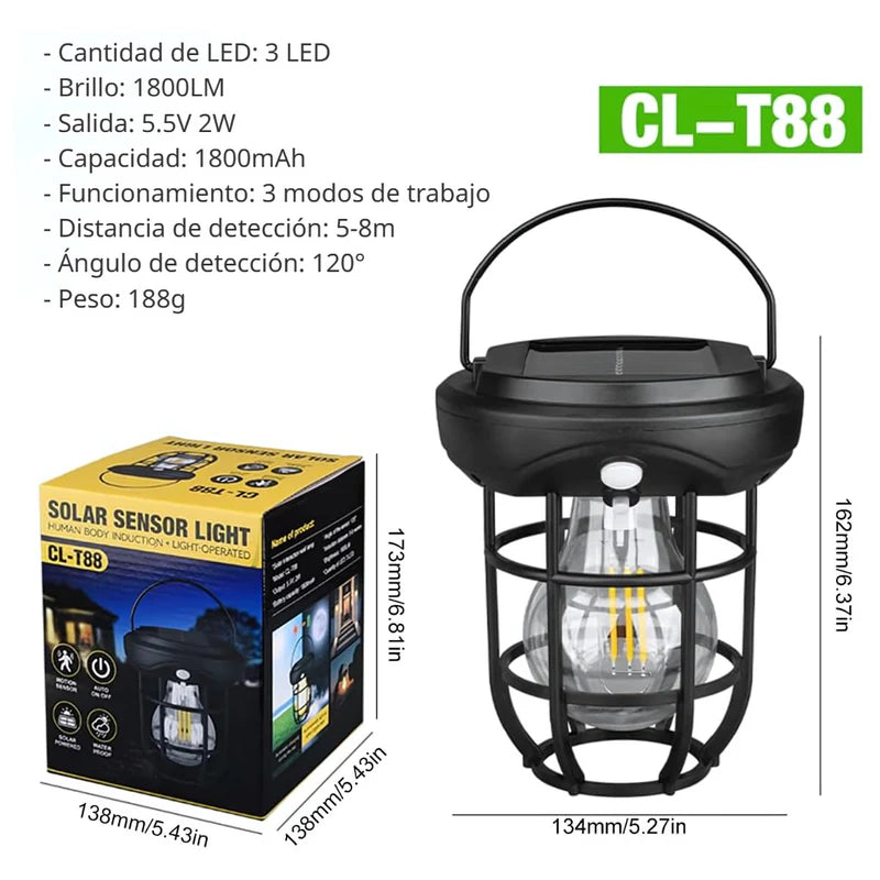 Lámpara Solar LED Portátil Con Sensor De Movimiento. Foco Luz Para Exterior Con Asa De Colgar Y Panel Solar. TU253 Selecto