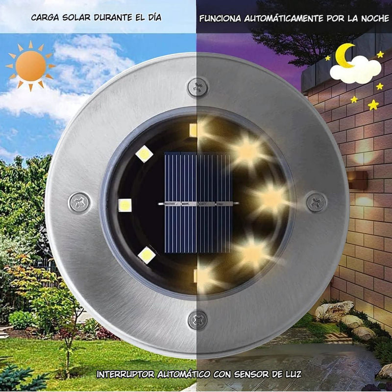 Lampara Solar De Piso Para Exterior. Foco Con 8 LED. Luz Cálida. Resistente Al Agua IP65. (Pack De 4) TU312 Selecto