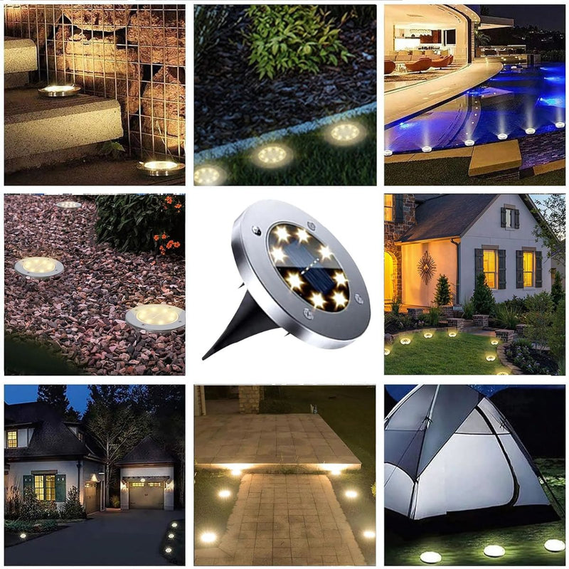 Lampara Solar De Piso Para Exterior. Foco Con 8 LED. Luz Cálida. Resistente Al Agua IP65. (Pack De 4) TU312 Selecto