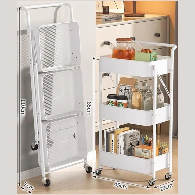 Carrito Organizador De 3 Niveles Con Ruedas. Estantería Plegable De Almacenamiento. Estante Organizador. Color Blanco. TU314