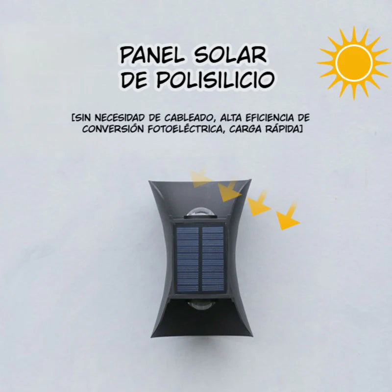 Lámpara Solar De Pared LED. Luz Blanca Y Cálida Decorativa Para Exterior. Foco Con Panel Solar. TU339 Selecto