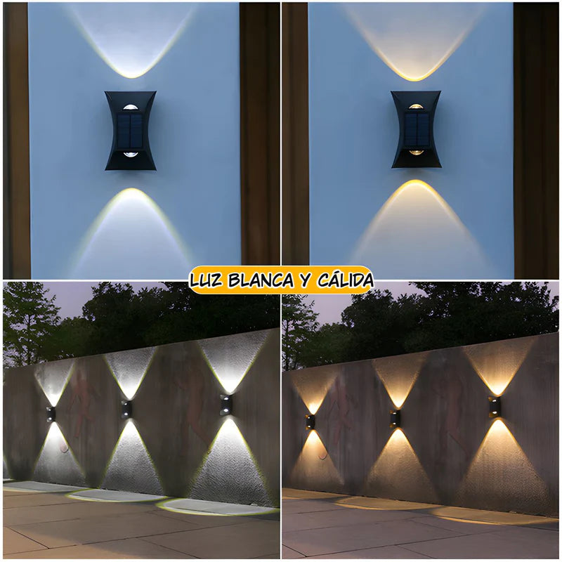 Lámpara Solar De Pared LED. Luz Blanca Y Cálida Decorativa Para Exterior. Foco Con Panel Solar. TU339 Selecto
