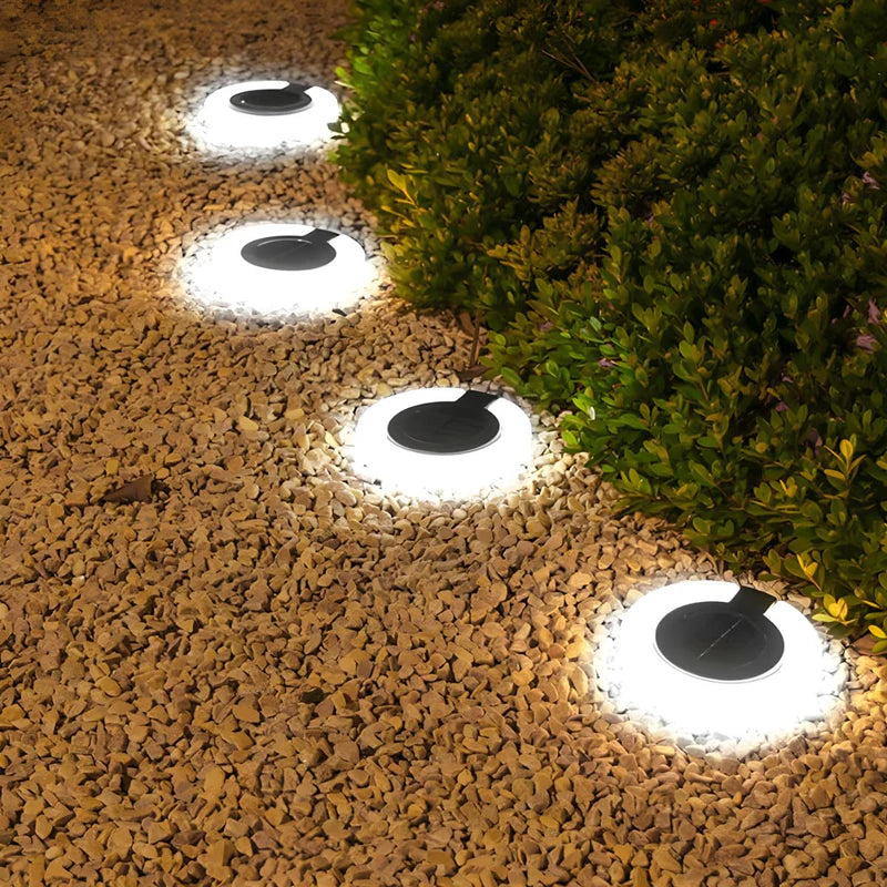 Lampara Solar LED Circular Para Jardín O Exteriores. Luz Blanca. Foco Con Panel Solar Para Piso O Caminos. TU340
