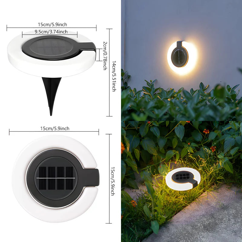 Lampara Solar LED Circular Para Jardín O Exteriores. Luz Cálida. Foco Con Panel Solar Para Piso O Caminos. TU341 Selecto