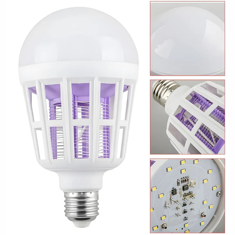 Foco Bombillo Mata Mosquitos. Lámpara Antimosquitos LED 15W 110V Con Luz Ultravioleta. Foco Mata Insectos. Luz Nocturna Repelente. TU351