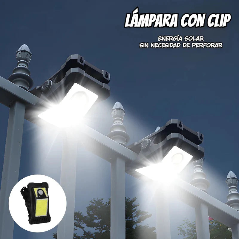 Lámpara Solar LED Para Exterior Con Sensor De Movimiento. Foco De Pared Con Clip Y Panel Solar. Luz Para Jardines O Patios. TU373
