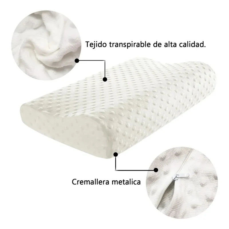 Almohada Ortopédica Ergonómica. Soporte Cervical De Espuma Con Funda Transpirable Para Dormir Mejor. 55*35*11/9Cm TU378