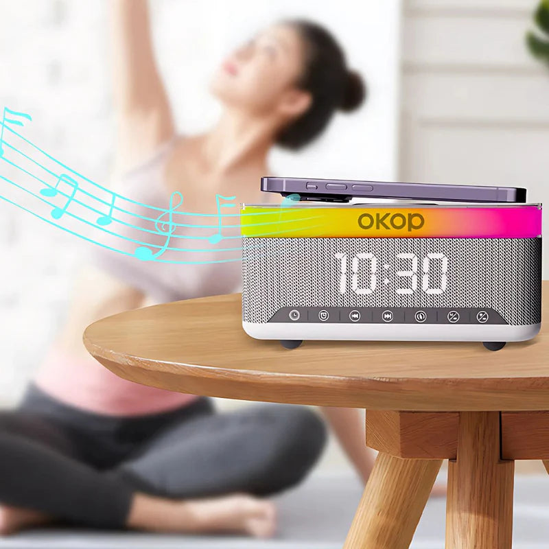 Reloj Despertador Digital Con Bocina Bluetooth. Cargador Inalámbrico Para Celulares. Radio FM Y Temporizador. Lampara De Noche TU398