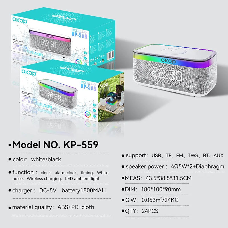 Reloj Despertador Digital Con Bocina Bluetooth. Cargador Inalámbrico Para Celulares. Radio FM Y Temporizador. Lampara De Noche TU398 Selecto