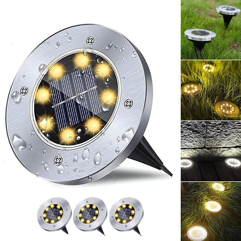 Lampara Solar De Piso Para Exterior. Foco Con 8 LED. Luz Cálida (Set De 4 Unidades). TU590