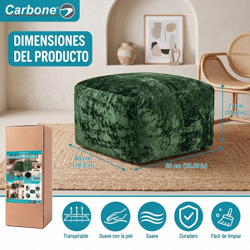 Ottoman Empacado Al Vacío Con Espuma 32D De Alta Densidad (65X48x27cm). Puff Reposapiés. Color Verde. UN-6019OC