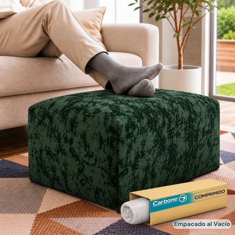 Ottoman Empacado Al Vacío Con Espuma 32D De Alta Densidad (65X48x27cm). Puff Reposapiés. Color Verde. UN-6019OC