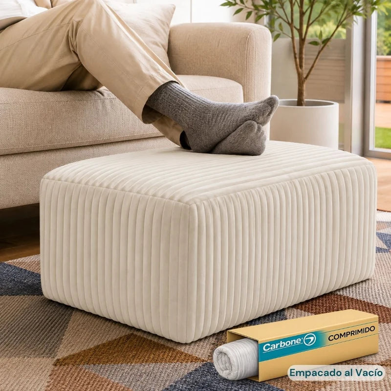 Ottoman Empacado Al Vacío Con Espuma 32D De Alta Densidad (65X48x27cm). Puff Reposapiés. Color Blanco. UN-6099OB