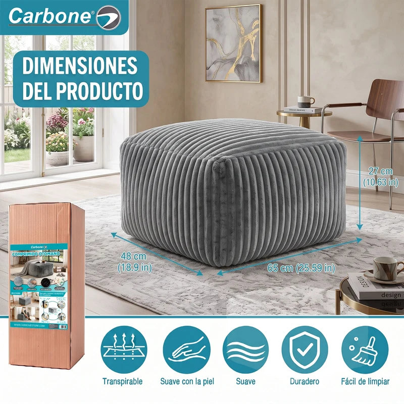 Ottoman Empacado Al Vacío Con Espuma 32D De Alta Densidad (65X48x27cm). Puff Reposapiés. Color Gris. UN-6099OC
