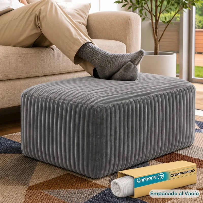 Ottoman Empacado Al Vacío Con Espuma 32D De Alta Densidad (65X48x27cm). Puff Reposapiés. Color Gris. UN-6099OC