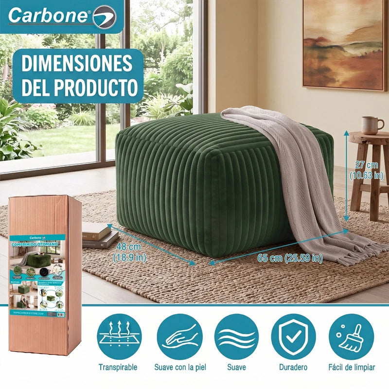 Ottoman Empacado Al Vacío Con Espuma 32D De Alta Densidad (65X48x27cm). Puff Reposapiés. Color Verde. UN-6099OD