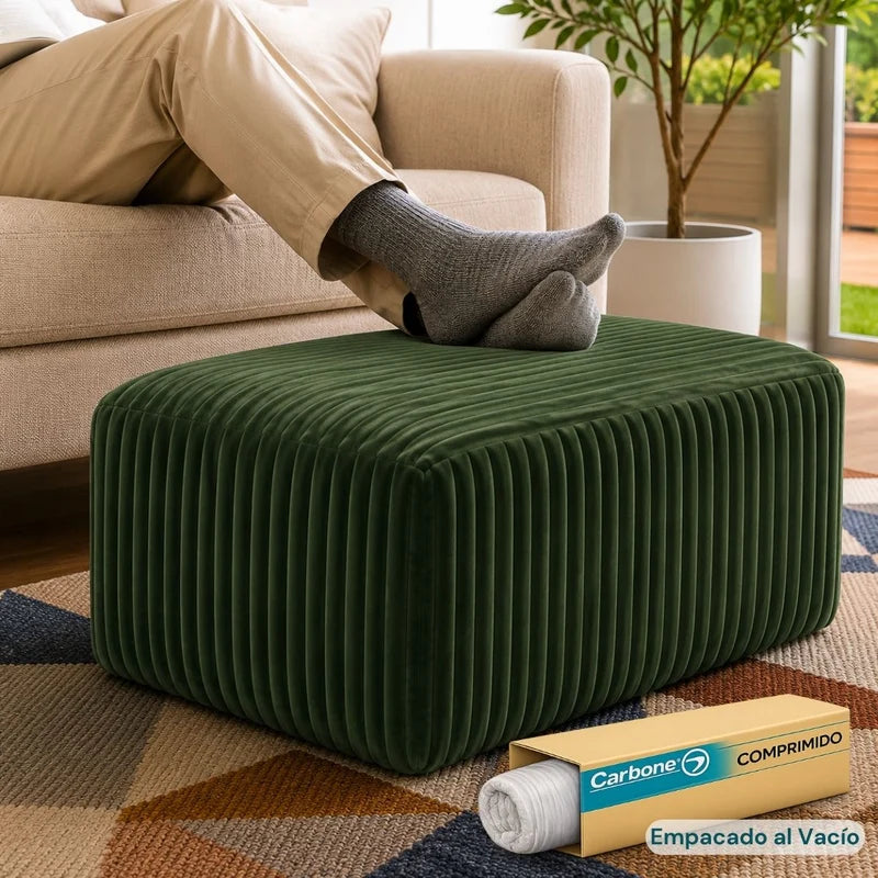Ottoman Empacado Al Vacío Con Espuma 32D De Alta Densidad (65X48x27cm). Puff Reposapiés. Color Verde. UN-6099OD