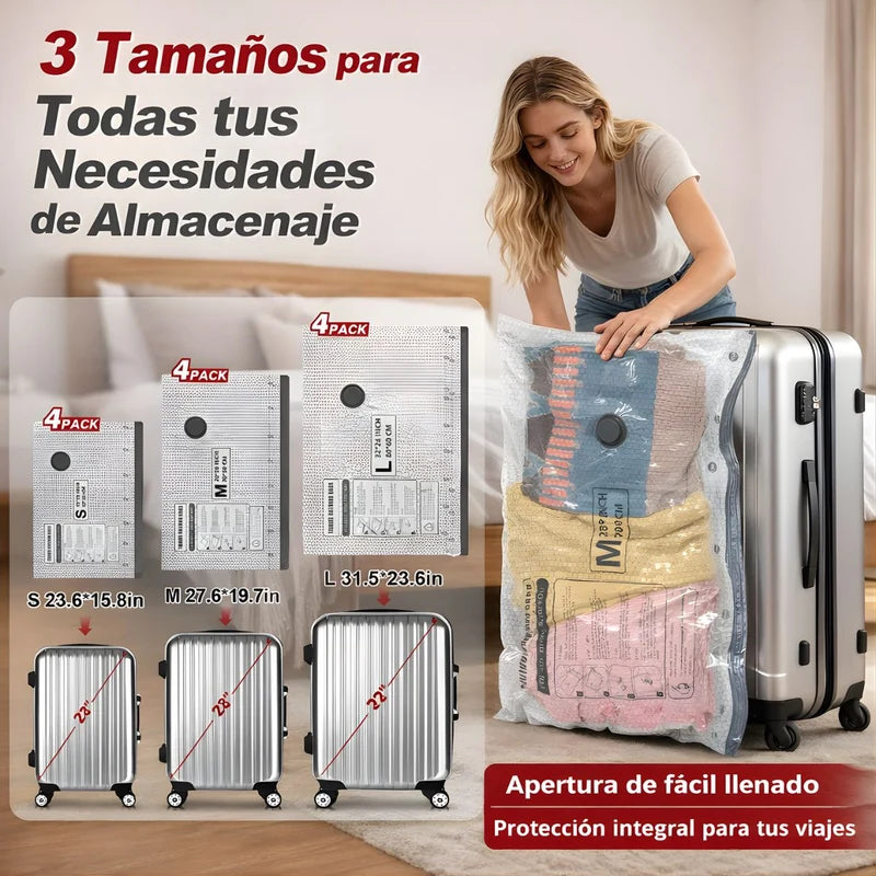 Bolsas De Almacenamiento Al Vacío Para Ropa. Set De 12 Piezas (S, M, L). Incluye Bomba Eléctrica Inalámbrica USB-C. Ideal Para Viajes. UR036
