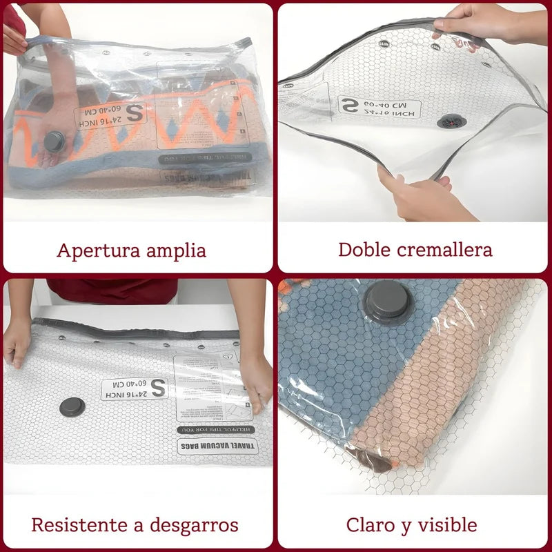 Bolsas De Almacenamiento Al Vacío Para Ropa. Set De 12 Piezas (S, M, L). Incluye Bomba Eléctrica Inalámbrica USB-C. Ideal Para Viajes. UR036