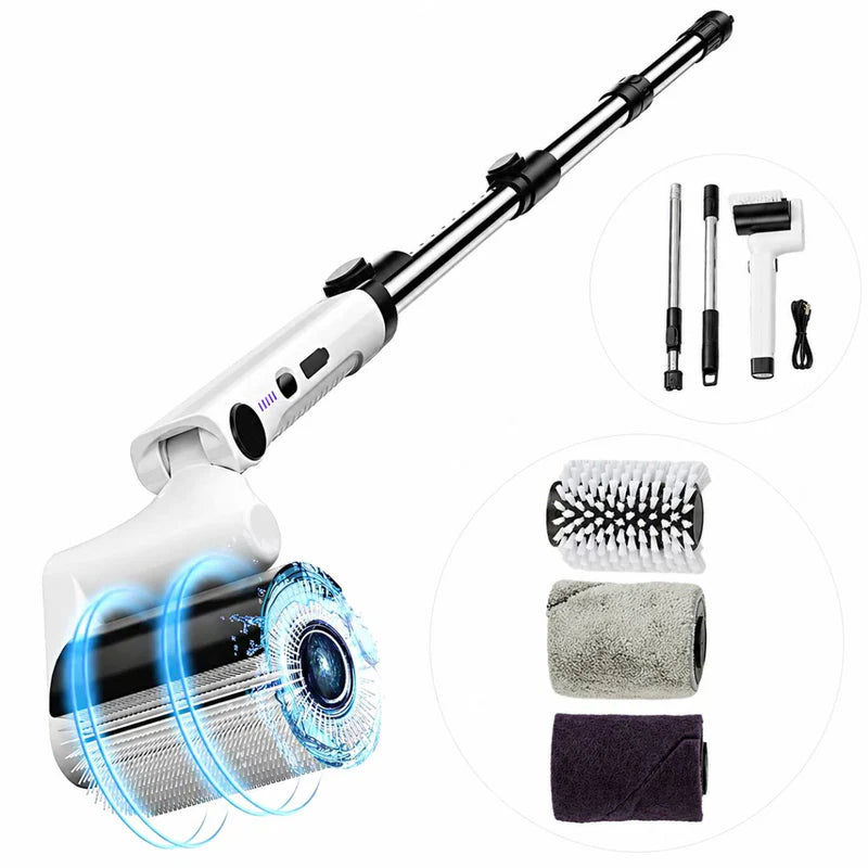 Cepillo Eléctrico De Limpieza 4 En 1 Inalámbrico Con Mango Telescópico Ajustable Y Cabezales Intercambiables. Color Blanco. UR041
