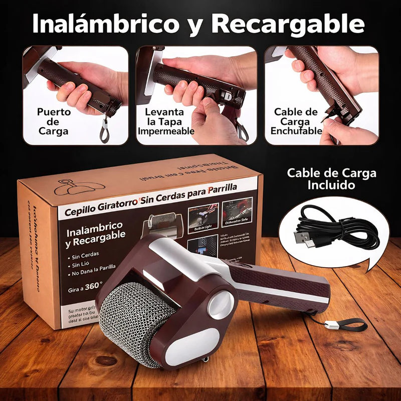 Cepillo Eléctrico Para Barbacoa Sin Cerdas. Limpiador De Parrilla Inalámbrico Recargable. Cepillo Giratorio Para Asador. Color Chocolate. UR105