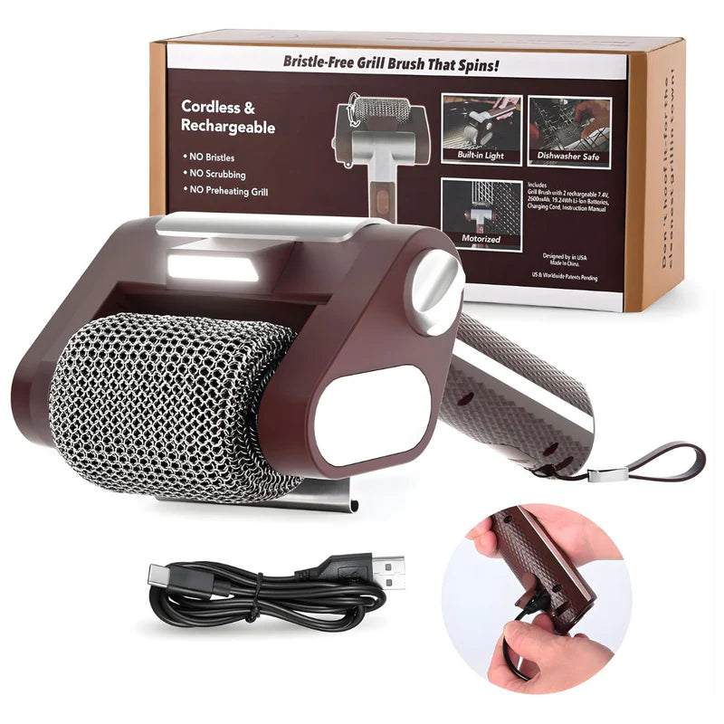 Cepillo Eléctrico Para Barbacoa Sin Cerdas. Limpiador De Parrilla Inalámbrico Recargable. Cepillo Giratorio Para Asador. Color Chocolate. UR105
