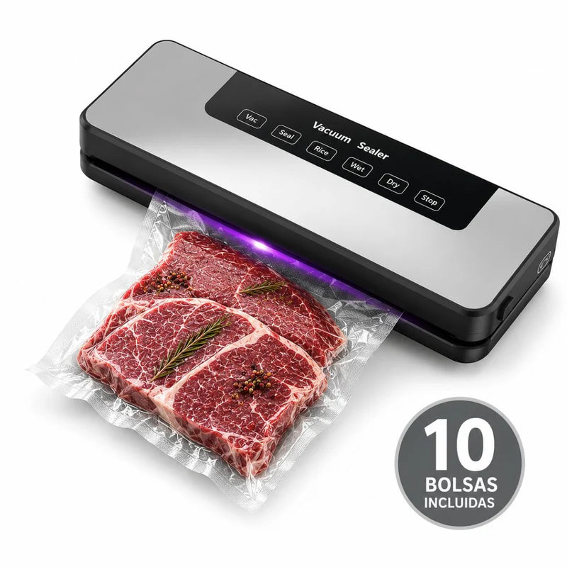 Selladora Al Vacío Con Esterilización UV Para Alimentos 65KPA. Empacadora Hermética Con Función Externa Y Panel Táctil (35X11x5.5Cm). Incluye 10 Bolsas. UR181