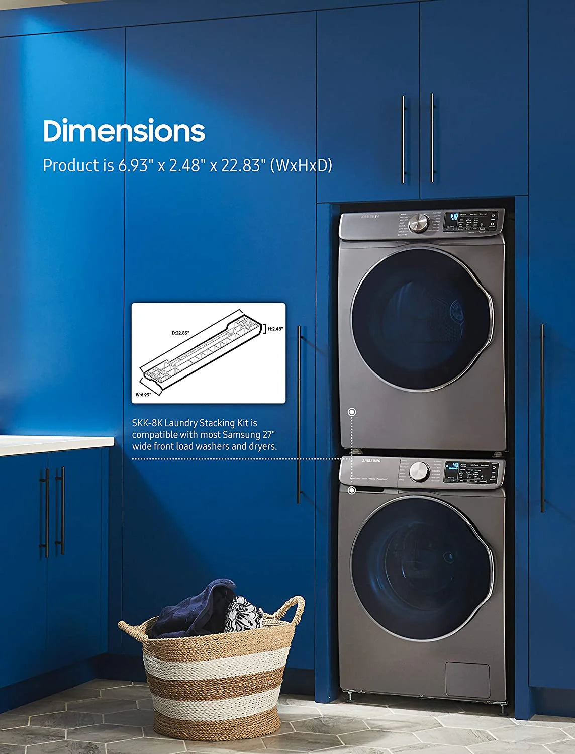 Kit de Apilamiento Stacking Kit para Pares de Lavadoras y Secadoras de Carga Frontal 27" de Ancho Samsung SKK-8K Samsung