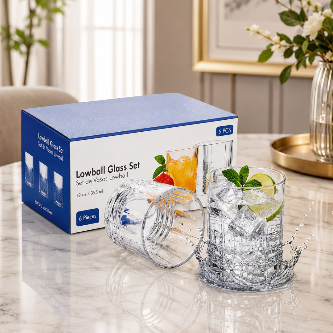 (LLEGANDO 7 DE AGOSTO) Set de Vasos Lowball de Vidrio 12 oz (355 ml) 6 Piezas | Vasos para Whisky, Cócteles, Agua y Bebidas | LHC-B108112