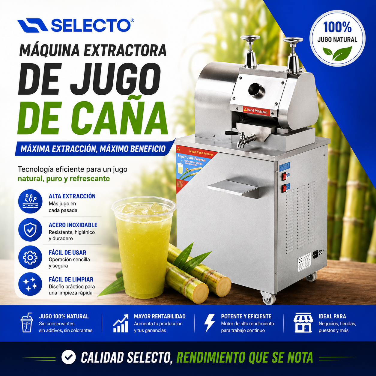 (LLEGANDO 10 DE JULIO) Máquina Extractor de Jugo de Caña de Azúcar con Rueditas 550W ZZJ-82