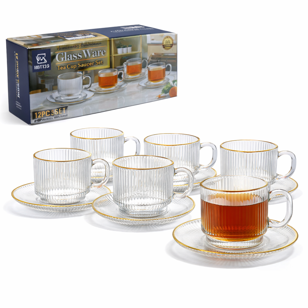 Set 6 Piezas de Tazas con Platos de Vidrio para Café 41143 Selecto