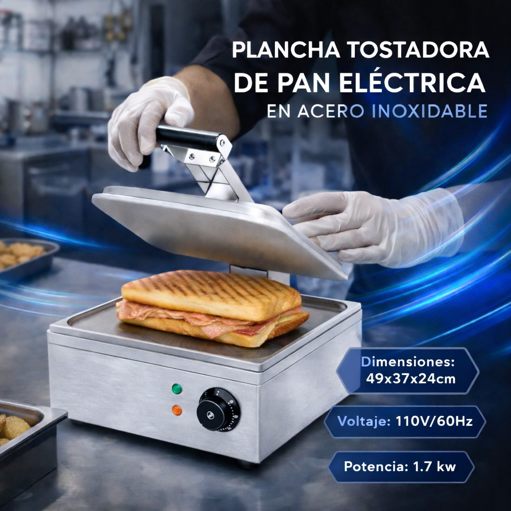 Plancha Tostadora de Pan Eléctrica en Acero Inoxidable 110V/60Hz HT-01