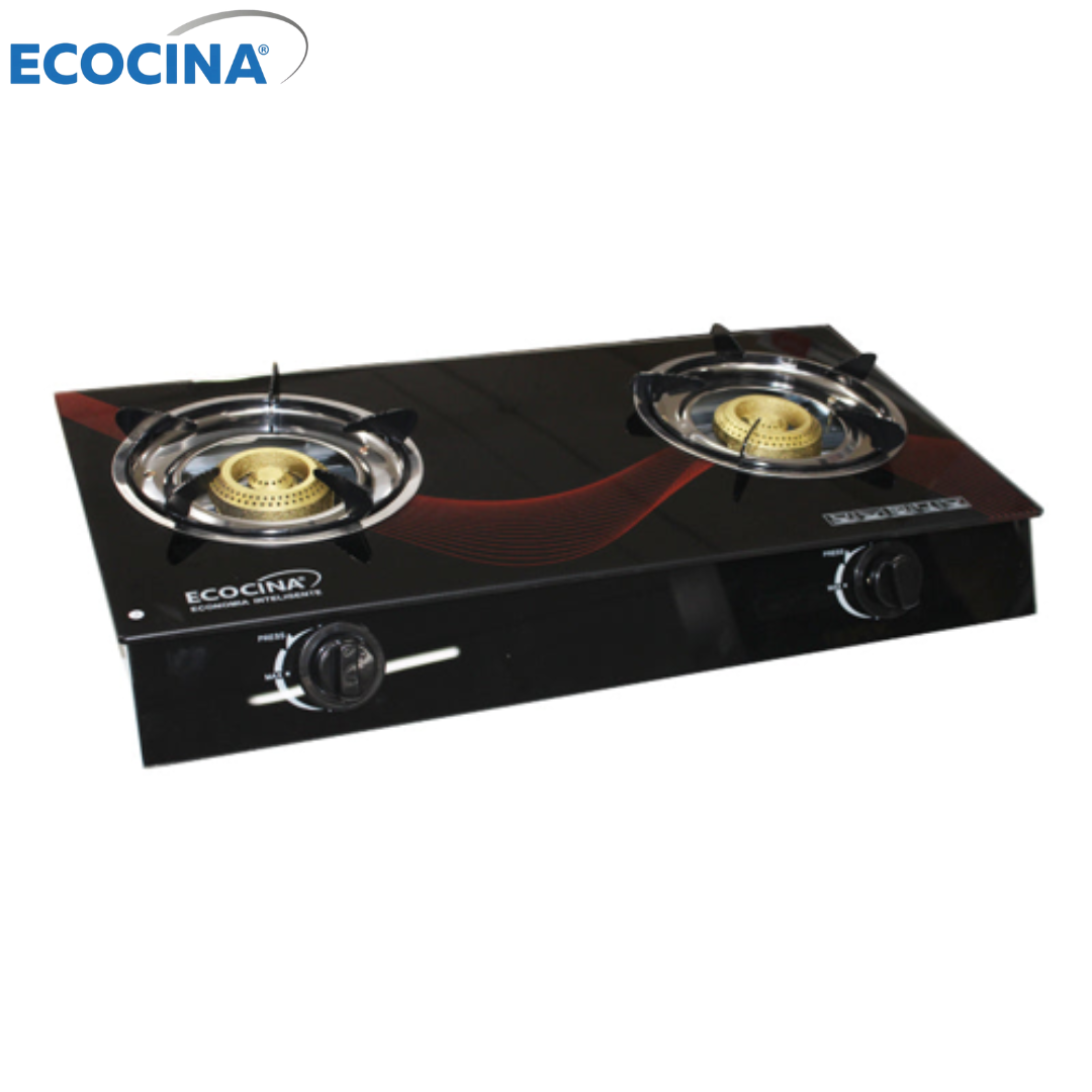 Estufa de 2 Quemadores a Gas de Vidrio Templado Ecocina QH-A2V ECOCINA