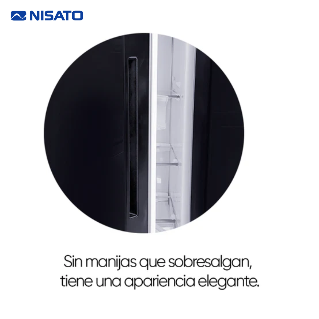 Refrigeradora Side By Side Vidrio Negro No Frost 17P3 Inverter Nisato NRF-715GSMH