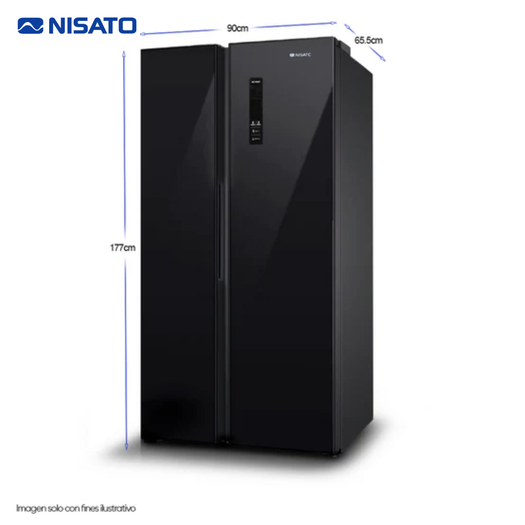 Refrigeradora Side By Side Vidrio Negro No Frost 17P3 Inverter Nisato NRF-715GSMH