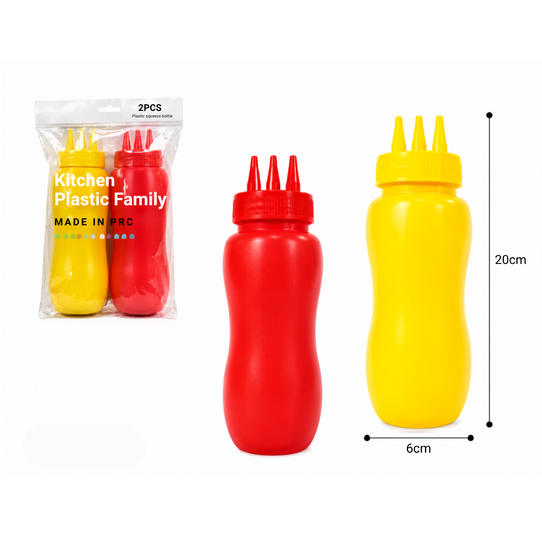 Set 2 Botellas Envases de Salsa 20x6cm FSK11291 Ketchup. Mayonesa. Mostaza.