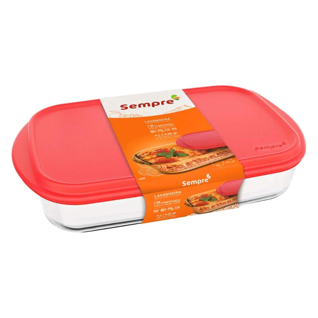 Envase Asador de Vidrio Rectangular 4L con Tapa Plástica 68220201097351