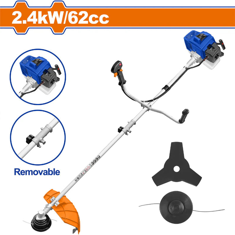 Desmalezadora Grande 62Cc Motor 2 Tiempos. Enfriado Por Aire A Gasolina. 2.4Kw(3.8HP) Desbrozadora. Wadfow WGM2562 WADFOW