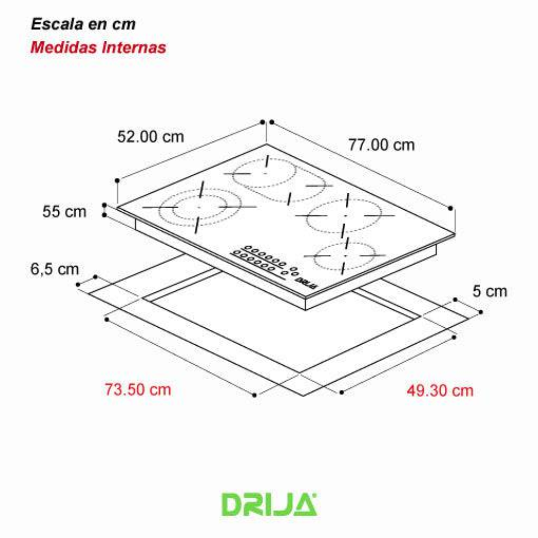 Estufa Empotrable de 4 Quemadores Vitrocerámica Negro BERLIN 76 ELÉCTRICO DRIJA DRIJA