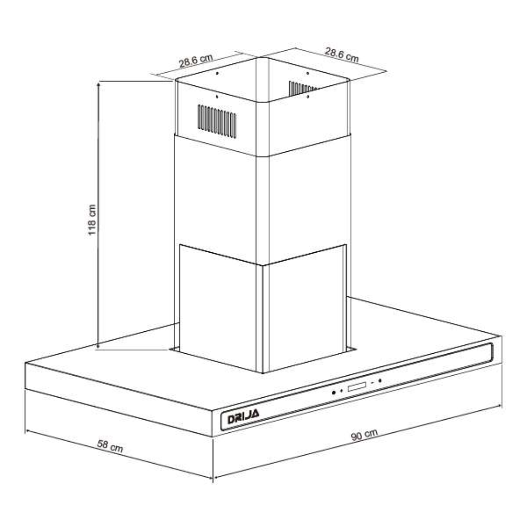 (POR PEDIDO) Extractor de Grasa QUADRATO ISLA 90 BLACK Drija DRIJA