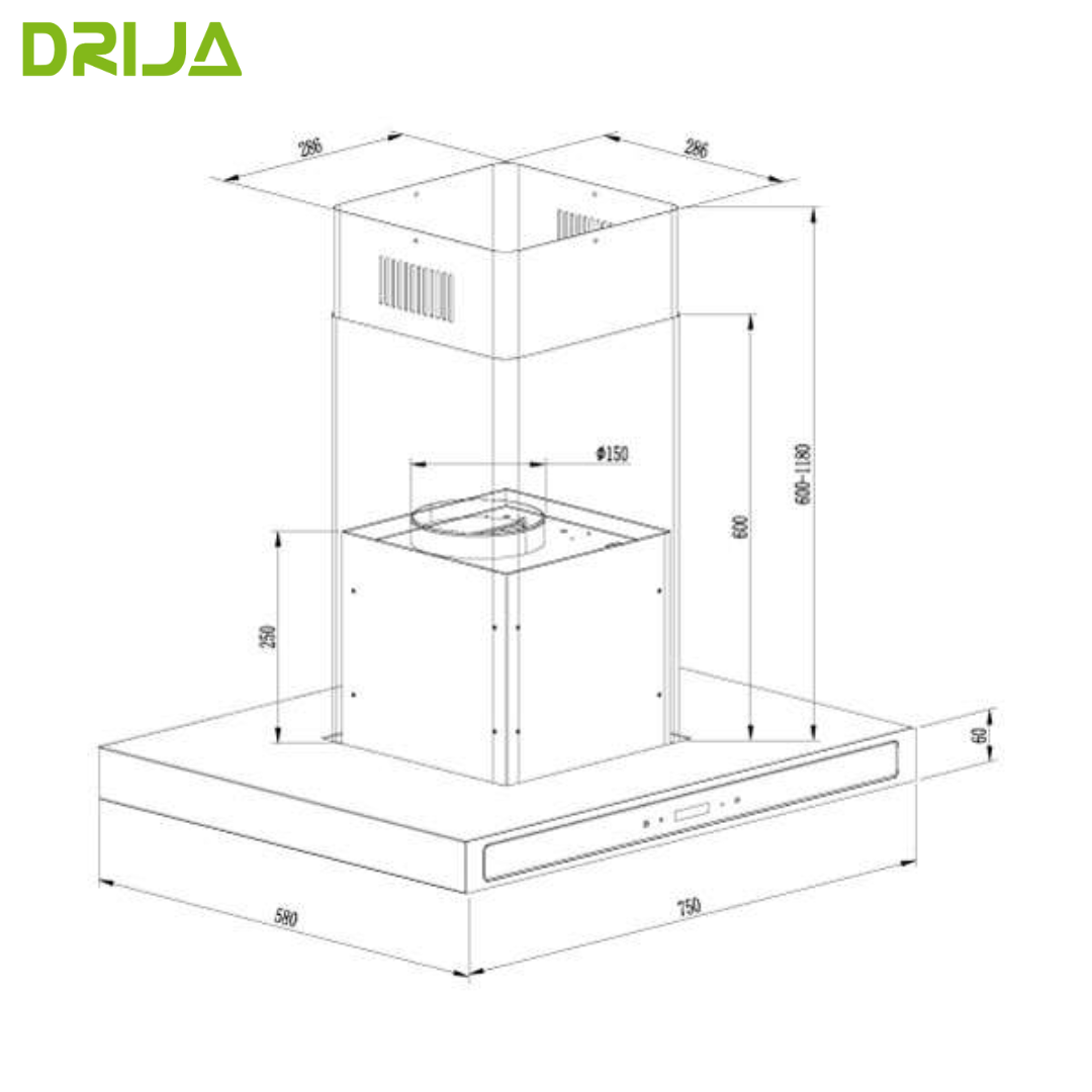 (POR PEDIDO) Extractor de Grasa QUADRATO ISLA 76 ACERO Drija DRIJA