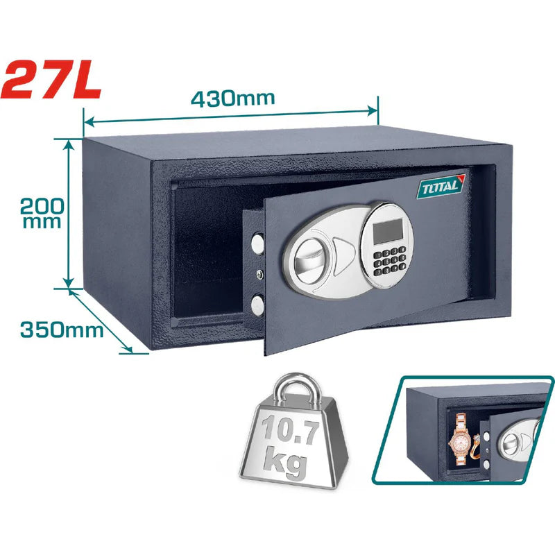 Caja Fuerte De Seguridad 27 L. 200 X 430 X 350 Mm. Registra 3 A 8 Dígitos. Total TESF3501 TOTAL