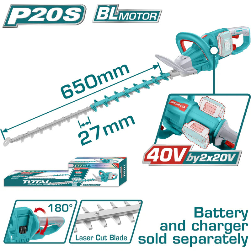 Cortasetos Podadora Inalámbrica 40V Longitud De 650Mm 3600Cpm No Incluye Batería Ni Cargador. Super Total THTLI40028 TOTAL