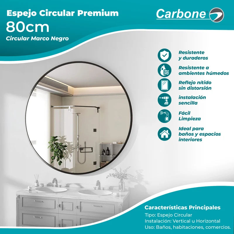 Espejo Circular Marco Negro Diametro 80 Cm GMIRROR30