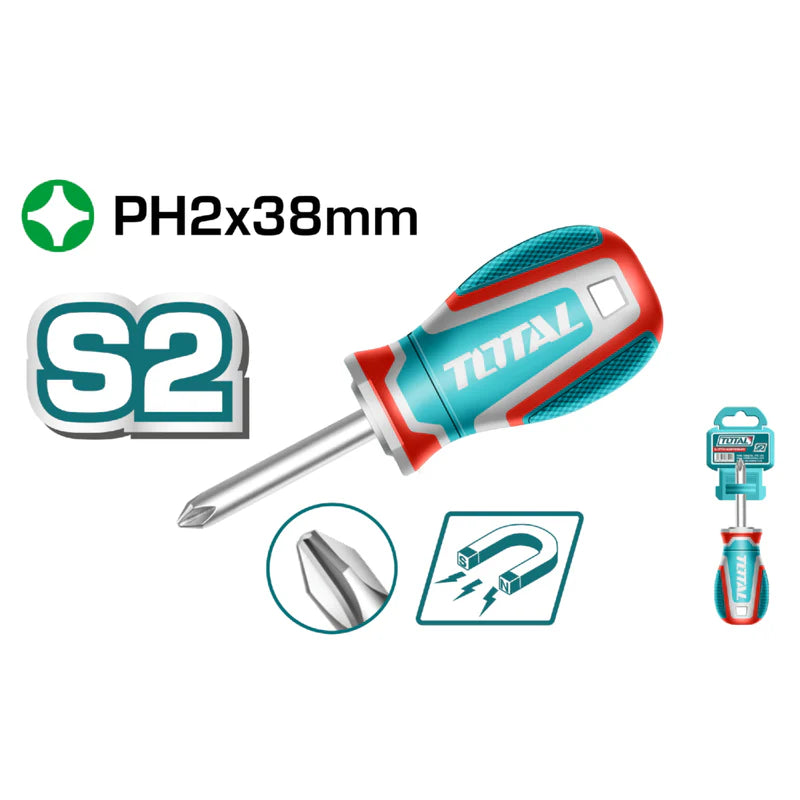Destornillador Phillips Ph2x38mm Punta Magnética. Mango Suave. Material De La Hoja S2 Total TSDPH2038 TOTAL