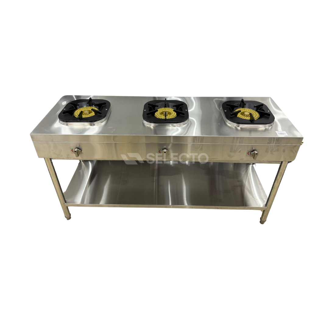 Estufa Industrial Comercial de Acero Inoxidable de 3 Quemadores de Hierro Colado a Gas FS-1500G Selecto