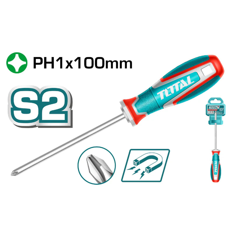 Destornillador Phillips Ph1x100mm Punta Magnética. Mango Suave. Material De La Hoja S2 Total TSDPH1100 TOTAL
