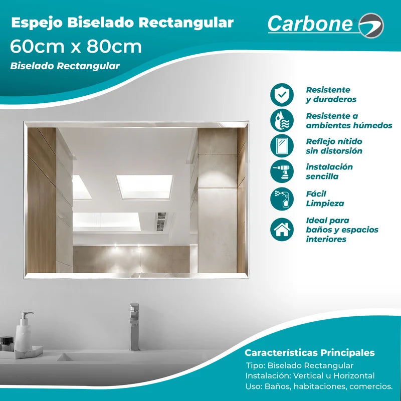 Espejo Biselado Rectangular 60 Cm X 80 Cm Instalación Vertical Y Horizontal GMIRROR21