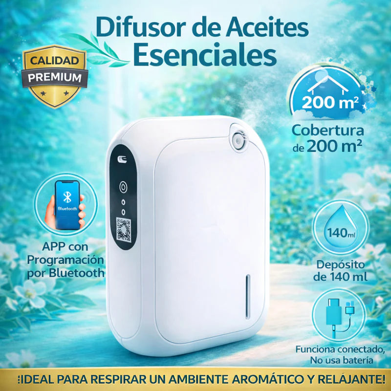 Difusor Aromas De Aceites Esenciales. Dispensador Aromático Capacidad De 140ML Y Alcance De 200 M³. Aromaterapia. AB744 Selecto