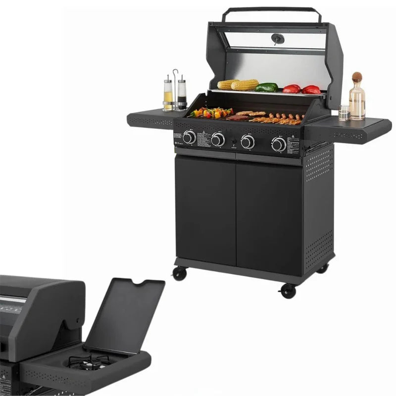 Parrilla BBQ De Gas Con Ventana De Vidrio 122X45x116cm De Hierro Con 4 Quemadores. Asador A Gas UN-A033 Selecto